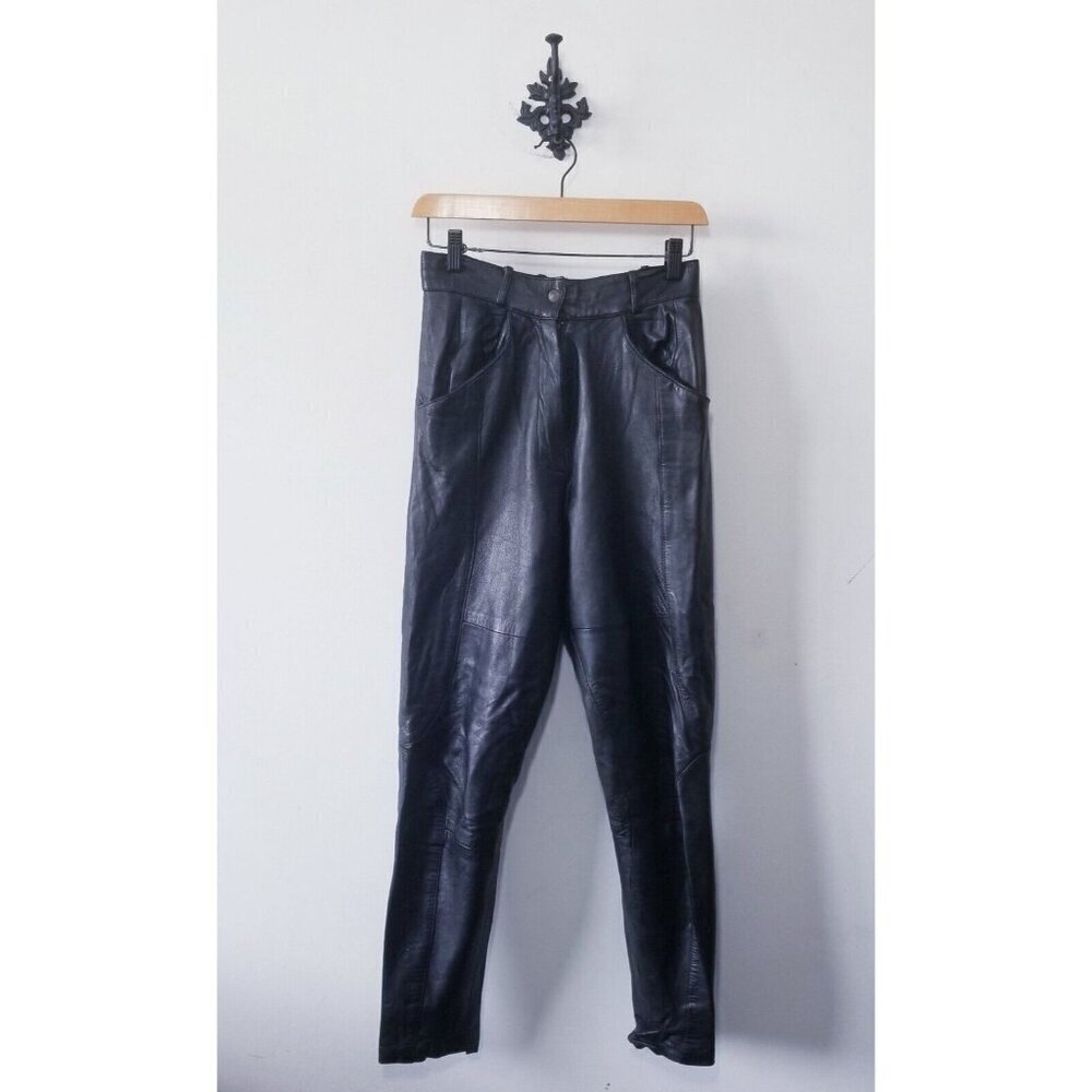 Vintage Diane Freis Leather High Waisted Pants Size M Black
